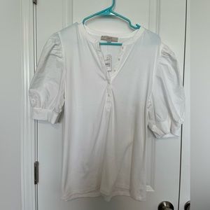 Loft white half button puff sleeve shirt - size XL - NWT